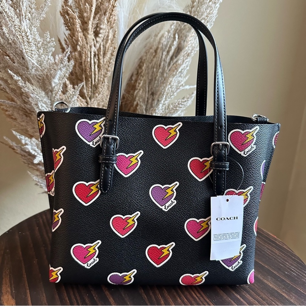 Coach Mollie Tote Bag 25 With Heart Bolt Print - Picture 7 of 12